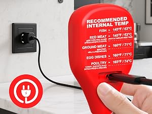 Rechargeable Digital Meat Thermometer with 3.3ft External Probe, Warning Alert, Instant Read Food Thermometer for Cooking Baking Water BBQ Oil Fry, Waterproof IP67, Hold Function, Oven Safe