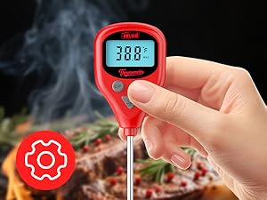 Rechargeable Digital Meat Thermometer with 3.3ft External Probe, Warning Alert, Instant Read Food Thermometer for Cooking Baking Water BBQ Oil Fry, Waterproof IP67, Hold Function, Oven Safe
