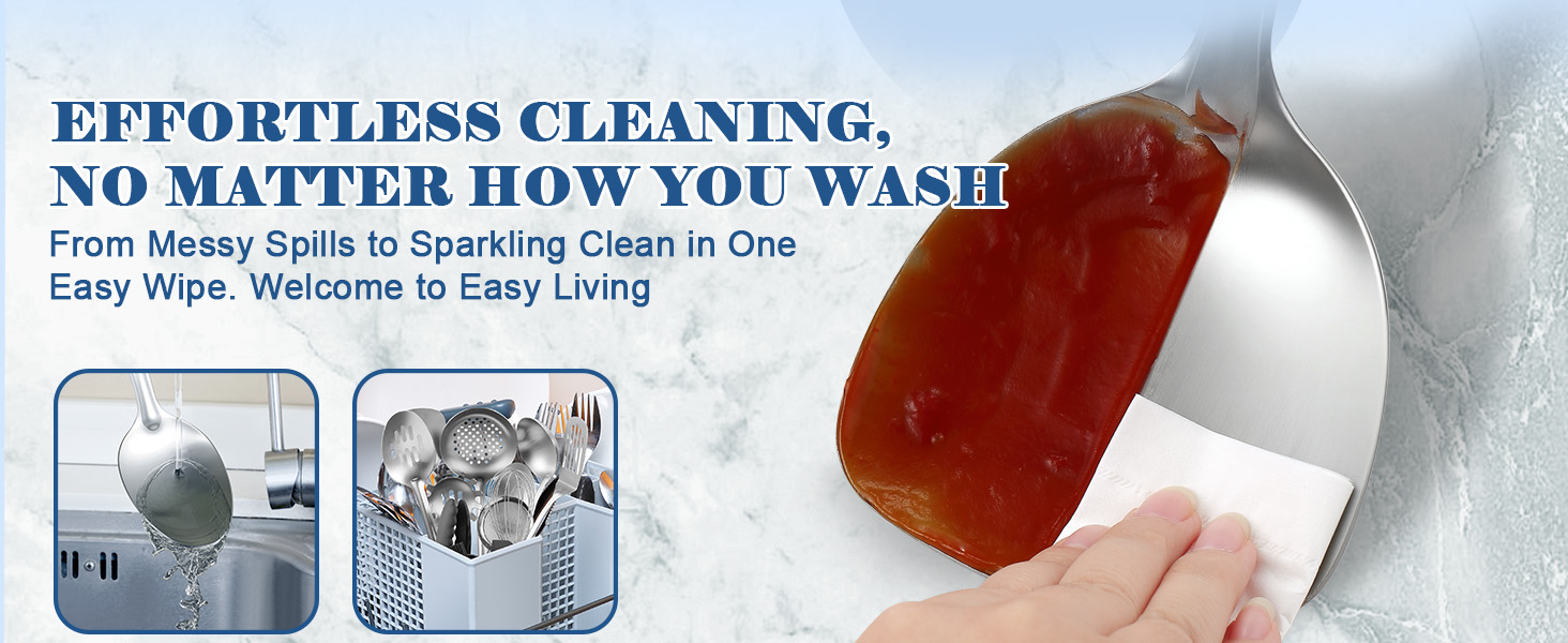 BEWOS Cooking Utensils Set 15 Piece - Stainless Steel Kitchen Utensils Set, Kitchen Tools Set with Spatula and Holder, Non-Toxic, Dishwasher Safe & Heat Resistant