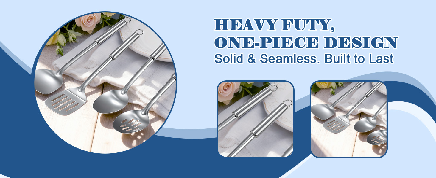 BEWOS Cooking Utensils Set 15 Piece - Stainless Steel Kitchen Utensils Set, Kitchen Tools Set with Spatula and Holder, Non-Toxic, Dishwasher Safe & Heat Resistant