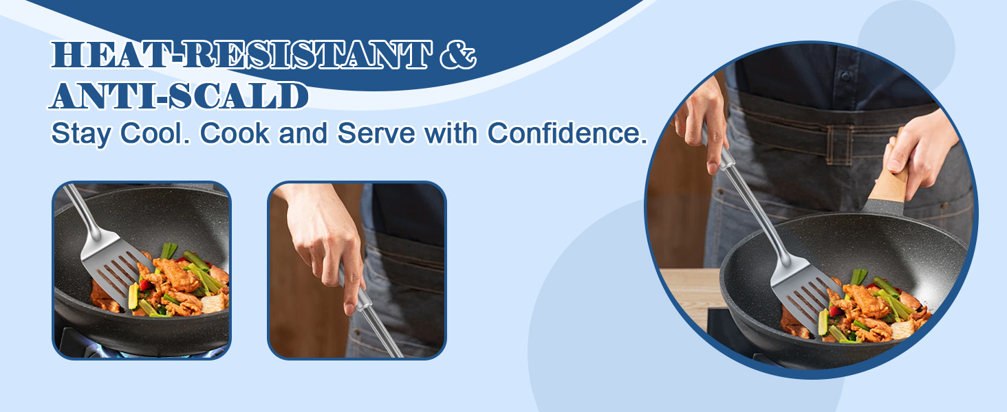 BEWOS Cooking Utensils Set 15 Piece - Stainless Steel Kitchen Utensils Set, Kitchen Tools Set with Spatula and Holder, Non-Toxic, Dishwasher Safe & Heat Resistant