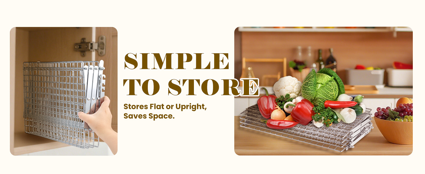 BEWOS 4 Tier Collapsible Cooling Rack - Adjustable Stainless Steel Baking Rack with Leak-Proof Mesh, X-Shaped Structure Cooling Rack for Cooking and Baking, Dishwasher Safe