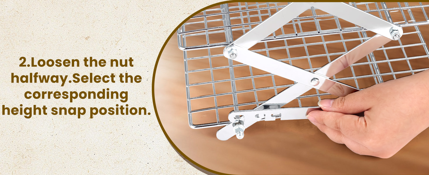 BEWOS 4 Tier Collapsible Cooling Rack - Adjustable Stainless Steel Baking Rack with Leak-Proof Mesh, X-Shaped Structure Cooling Rack for Cooking and Baking, Dishwasher Safe