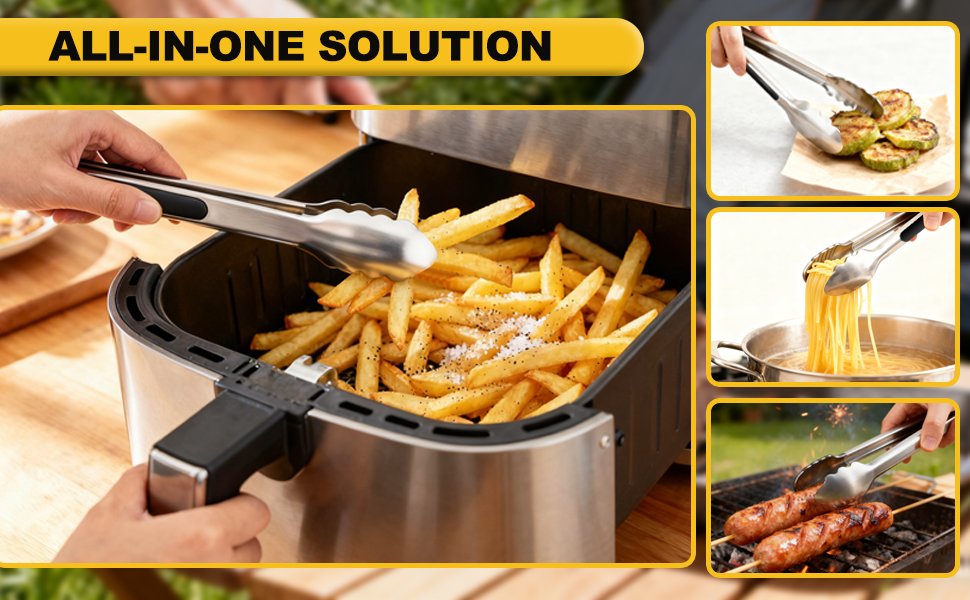 Stainless Steel Cooking Tongs Set of 3 - Heavy Duty 12/9/7 Inch Locking Tongs, Heat Resistant to 600 Degrees, Food Grade Kitchen Metal Tong for Food, Salad, & BBQ - Dishwasher Safe