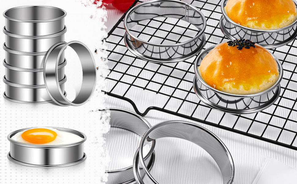 SHENLIU 24 Pieces Stainless Steel English Muffin Rings, 3 Inch Double Rolled Tart Ring Metal Round Nonstick Crumpet Rings Muffin Tart Molds for Food Making Home Baking
