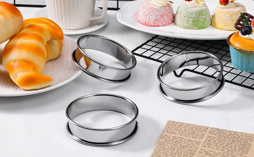 SHENLIU 24 Pieces Stainless Steel English Muffin Rings, 3 Inch Double Rolled Tart Ring Metal Round Nonstick Crumpet Rings Muffin Tart Molds for Food Making Home Baking