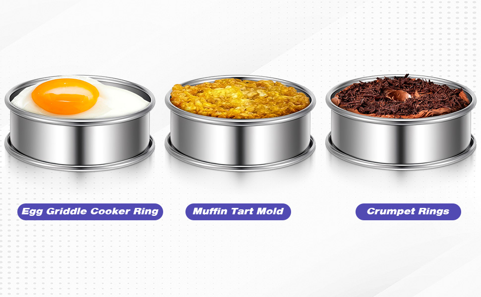 SHENLIU 24 Pieces Stainless Steel English Muffin Rings, 3 Inch Double Rolled Tart Ring Metal Round Nonstick Crumpet Rings Muffin Tart Molds for Food Making Home Baking