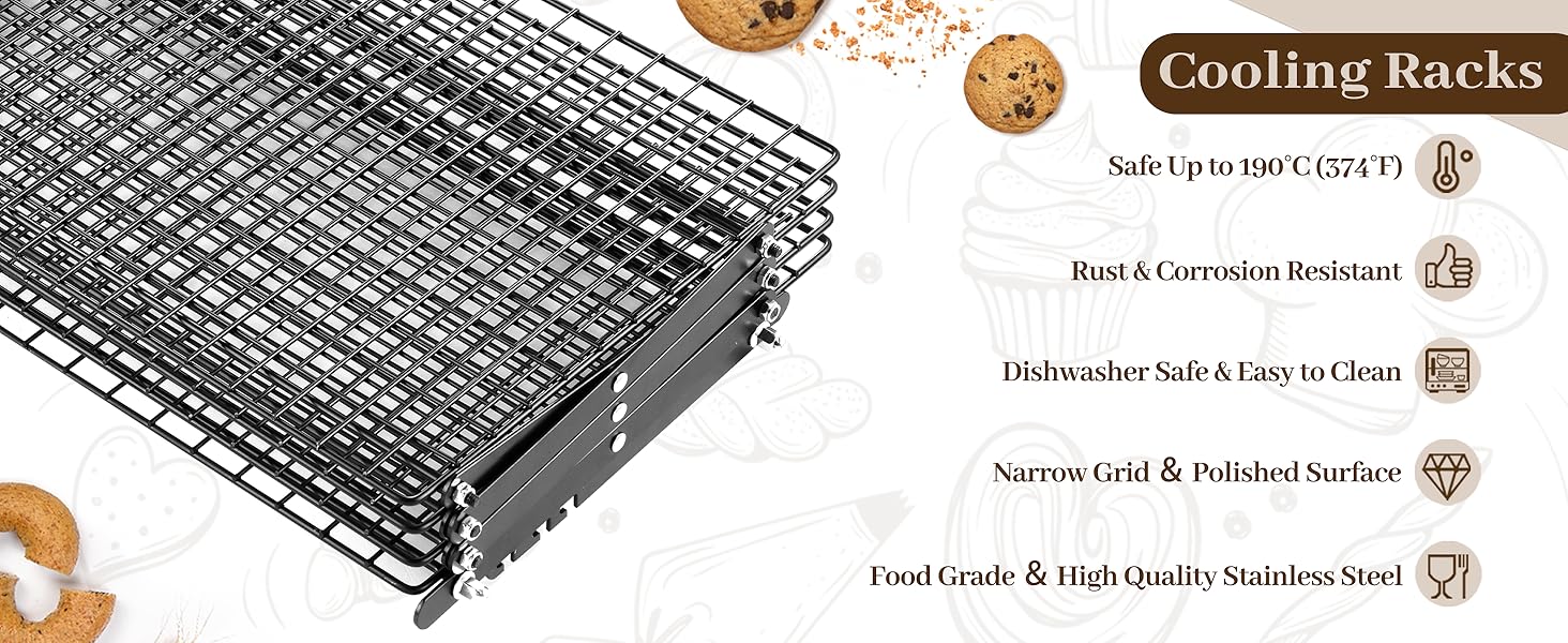 Pleafind 4 Tier Collapsible Cooling Rack - 3 Setting Design, Adjustable ＆ Stackable Baking Rack, 5 Modes Cooling Racks for Cooking and Baking, Roasting ＆ Grilling Gifts for Picnic Party