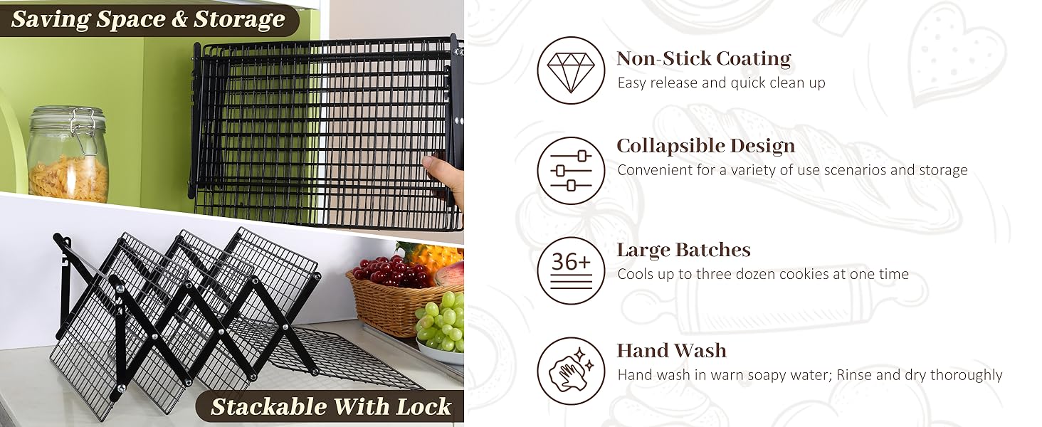 Pleafind 4 Tier Collapsible Cooling Rack - 3 Setting Design, Adjustable ＆ Stackable Baking Rack, 5 Modes Cooling Racks for Cooking and Baking, Roasting ＆ Grilling Gifts for Picnic Party