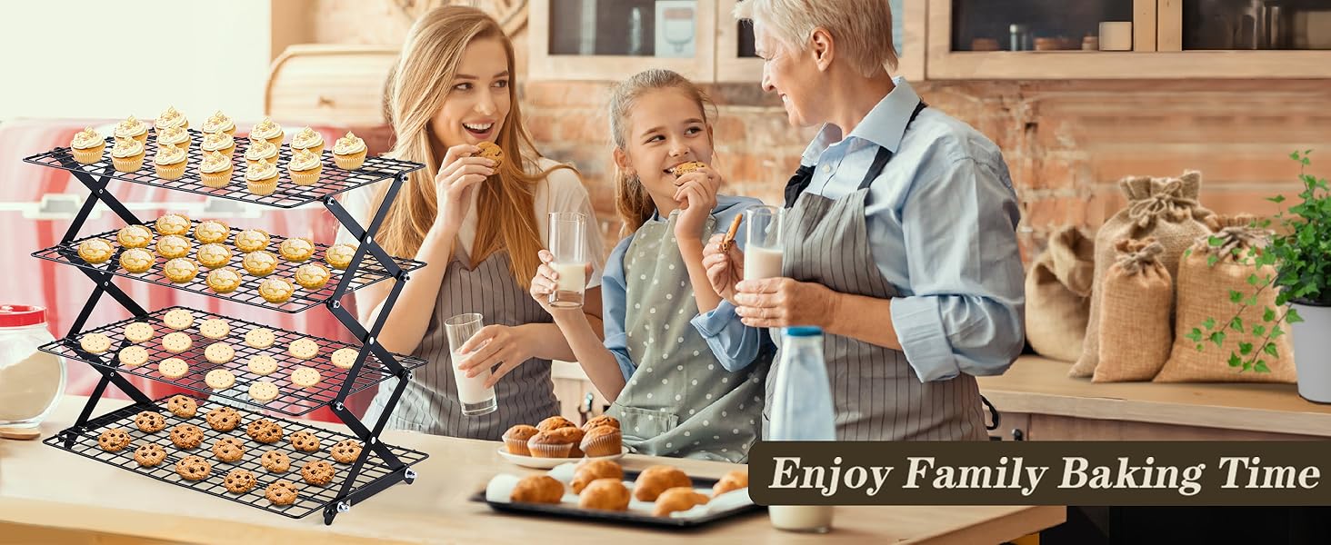 Pleafind 4 Tier Collapsible Cooling Rack - 3 Setting Design, Adjustable ＆ Stackable Baking Rack, 5 Modes Cooling Racks for Cooking and Baking, Roasting ＆ Grilling Gifts for Picnic Party