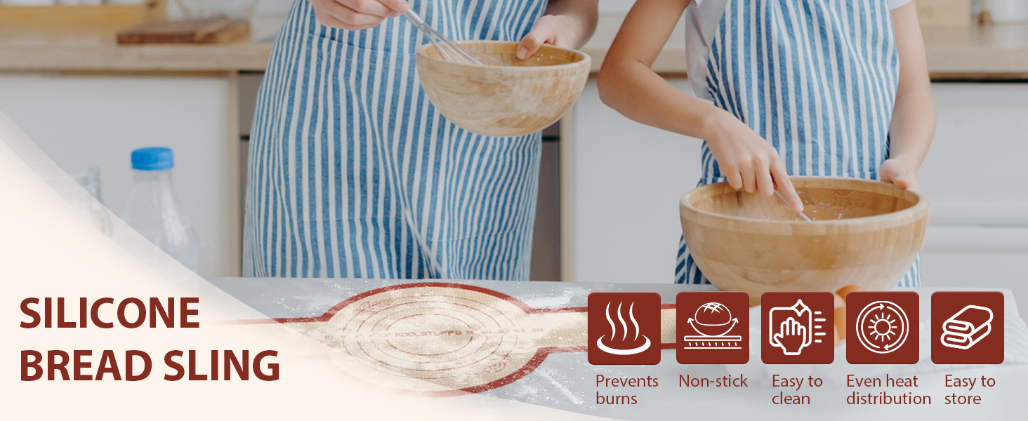 Silicone Bread Sling, 2PCS Non-Stick Oval and Round Bread Sling for Dutch Oven, Reusable Sourdough Tools & Bread Baking Supplies