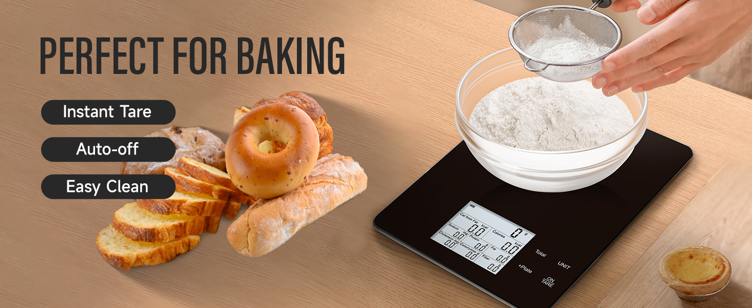 EILISON Smart Kitchen Scale with Bluetooth App, High-Precision Digital Food Scale for Baking, Cooking & Diet, 10000 Food Database, 30 Nutrients, Touchscreen, Tare Function, 5g-10000g Capacity (Black)