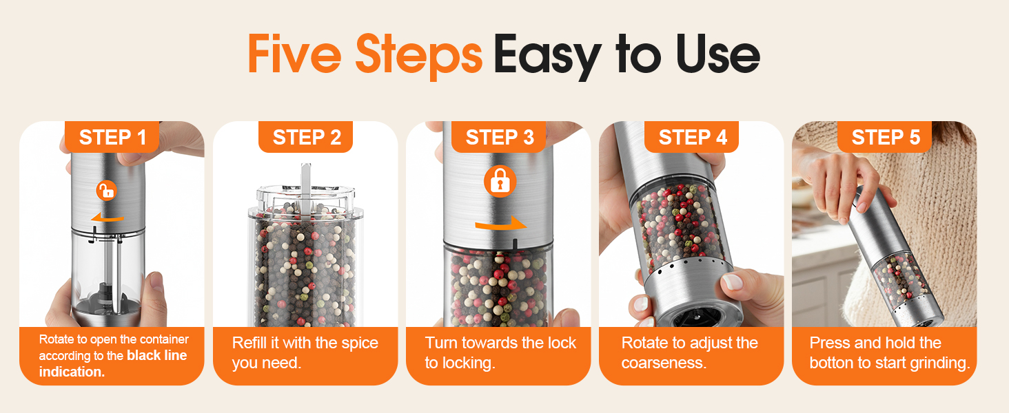 WOWBOX Electric Salt and Pepper Grinder Set 2 PCS, Stainless Steel Automatic Coarseness, Rechargeable Salt and Pepper Shakers, 95 L Large Capacity Multifunctional Pepper Mill, for Kitchen