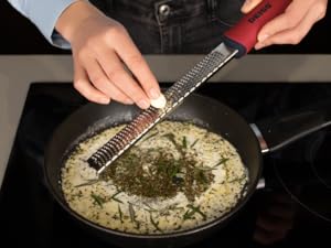 Deiss PRO Citrus Zester & Cheese Grater - Parmesan Cheese Lemon, Ginger, Garlic, Nutmeg, Chocolate, Vegetables, Fruits - Razor-Sharp Stainless Steel Blade, Wide, Dishwasher Safe