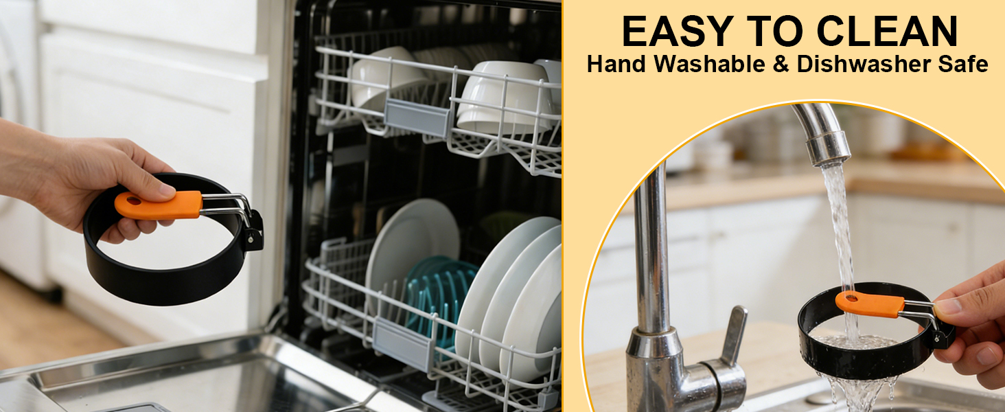 Egg Ring Pancake Ring Set 6 Pcs Stainless Steel Fried Egg Circles Pancake Shapers with Silicone Handle for Griddle Cooking Shaper Indoor Camping Breakfast Omelette Sandwich (4, 6 Inch)