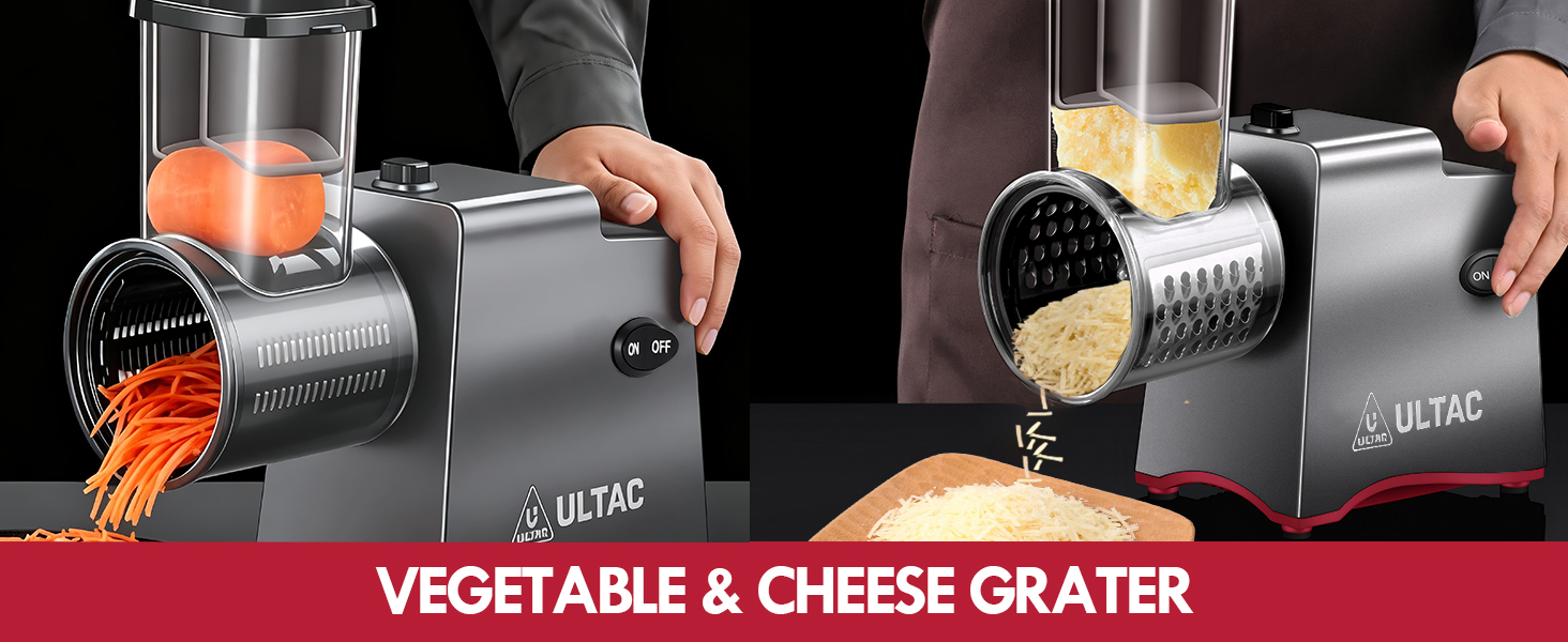 Cheese Grater Electric, Electric Grater 250W for Block Cheese with 7 Different Blades, Electric Cheese Shredder, Electric Salad Maker with Cleaning Brush for Fruits, Vegetables