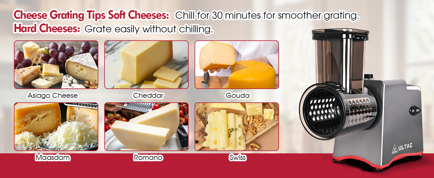 Cheese Grater Electric, Electric Grater 250W for Block Cheese with 7 Different Blades, Electric Cheese Shredder, Electric Salad Maker with Cleaning Brush for Fruits, Vegetables