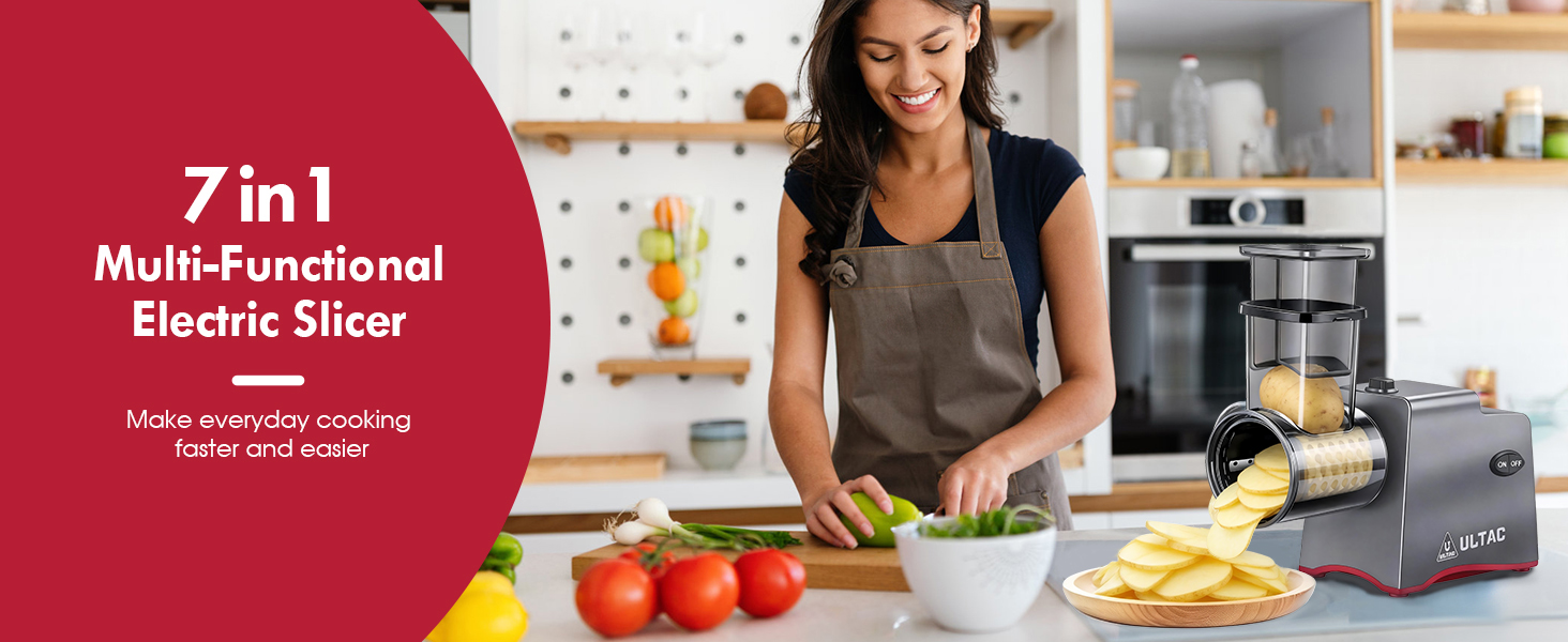 Cheese Grater Electric, Electric Grater 250W for Block Cheese with 7 Different Blades, Electric Cheese Shredder, Electric Salad Maker with Cleaning Brush for Fruits, Vegetables