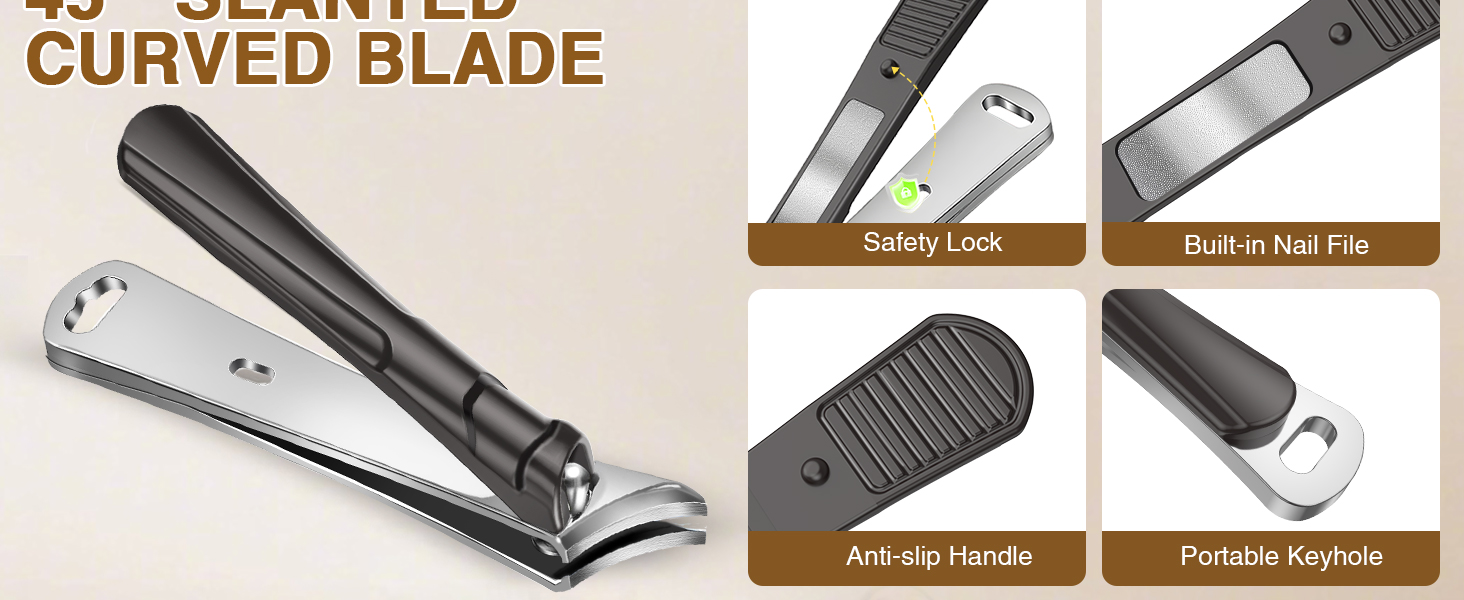 Extended Toenail Clippers for Thick Toenails, Long Handled Nail Clippers for Seniors Angled Head Cutters with Catcher, Ergonomic Wide Jaw Opening,45° Slanted Curved Finger Nail Clippers for Men Women