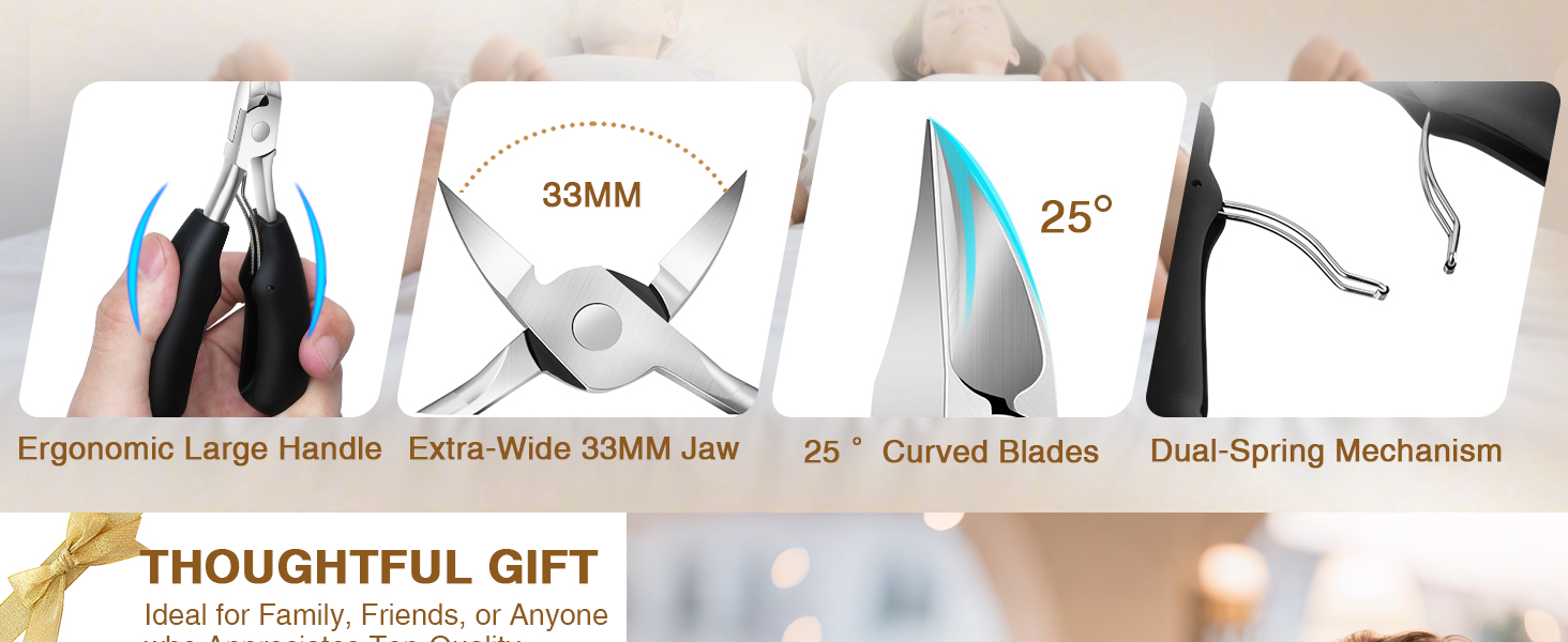 Extended Toenail Clippers for Thick Toenails, Long Handled Nail Clippers for Seniors Angled Head Cutters with Catcher, Ergonomic Wide Jaw Opening,45° Slanted Curved Finger Nail Clippers for Men Women