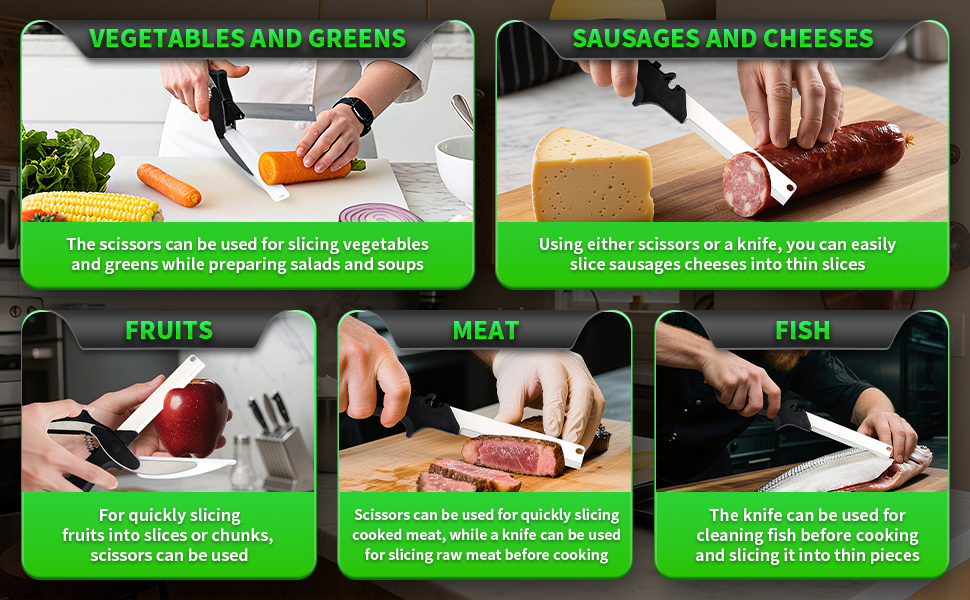 DZ Duozhan Food Cutting Scissors with Built-in Chopping Board - Premium Stainless Steel Kitchen Shears for Vegetables Fruits Meat Poultry - 2-in-1 Multi-Purpose Dishwasher Safe