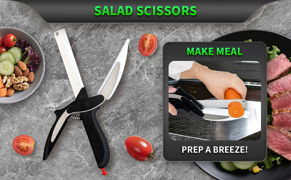 DZ Duozhan Food Cutting Scissors with Built-in Chopping Board - Premium Stainless Steel Kitchen Shears for Vegetables Fruits Meat Poultry - 2-in-1 Multi-Purpose Dishwasher Safe