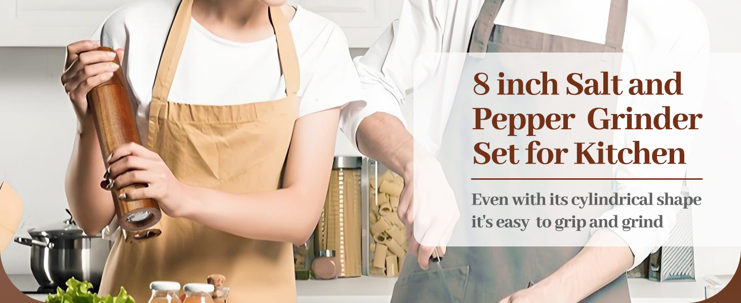 Acacia Wood Salt and Pepper Grinder Set with Base - Adjustable Ceramic Rotor Manual Pepper Mill and Salt Shaker - Refillable Wooden Spice Grinders for Kitchen Cooking, Farmhouse Decor & Gifts