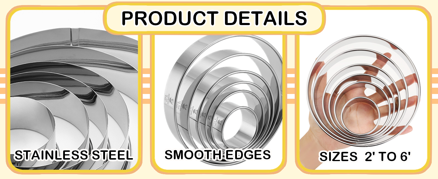 6 PCS Round Cookie Cutters (2, 3, 3.5, 4, 5, 6 Inch), Stainless Steel Biscuit Cutters For Baking, Large Circle Cookie Cutter for Baking, Pastry, Donuts, Fondant, Sandwich