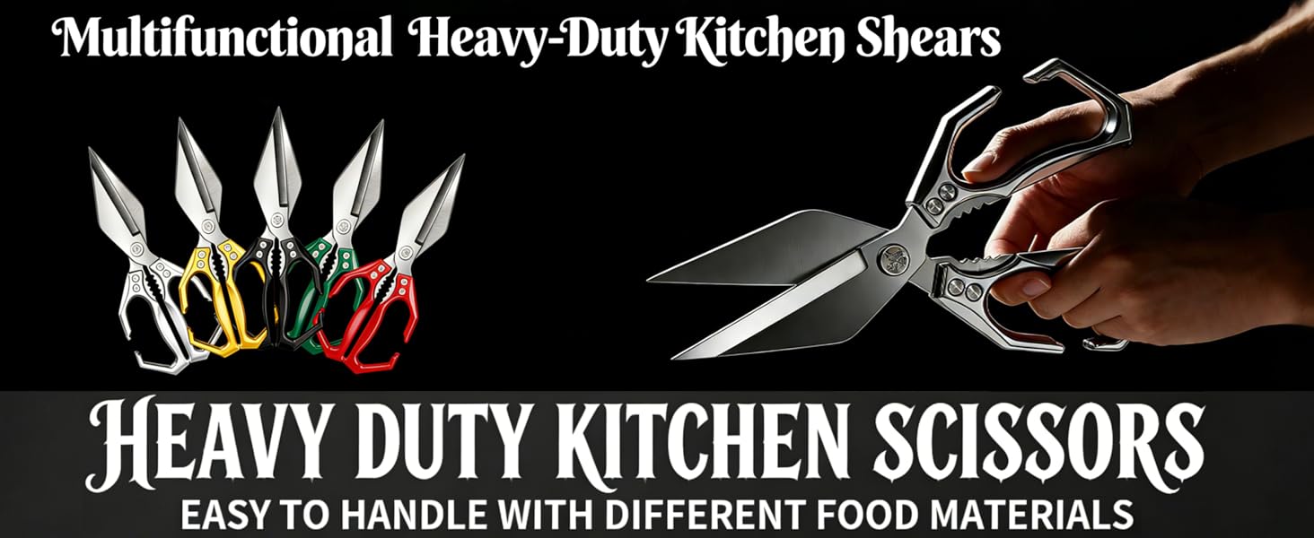 Multifunctional Heavy-Duty Kitchen Shears,Kitchen Shears for Cutting Chicken,Kitchen Scissors for Food, Japanese High-Carbon Steel Culinary Shears,for Chicken,Bone Cutting,Christmas Gifts(Silver)