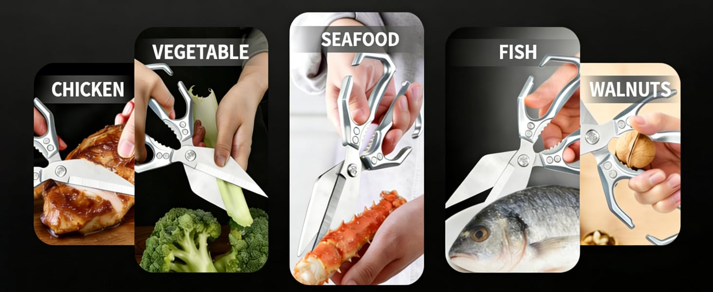 Multifunctional Heavy-Duty Kitchen Shears,Kitchen Shears for Cutting Chicken,Kitchen Scissors for Food, Japanese High-Carbon Steel Culinary Shears,for Chicken,Bone Cutting,Christmas Gifts(Silver)