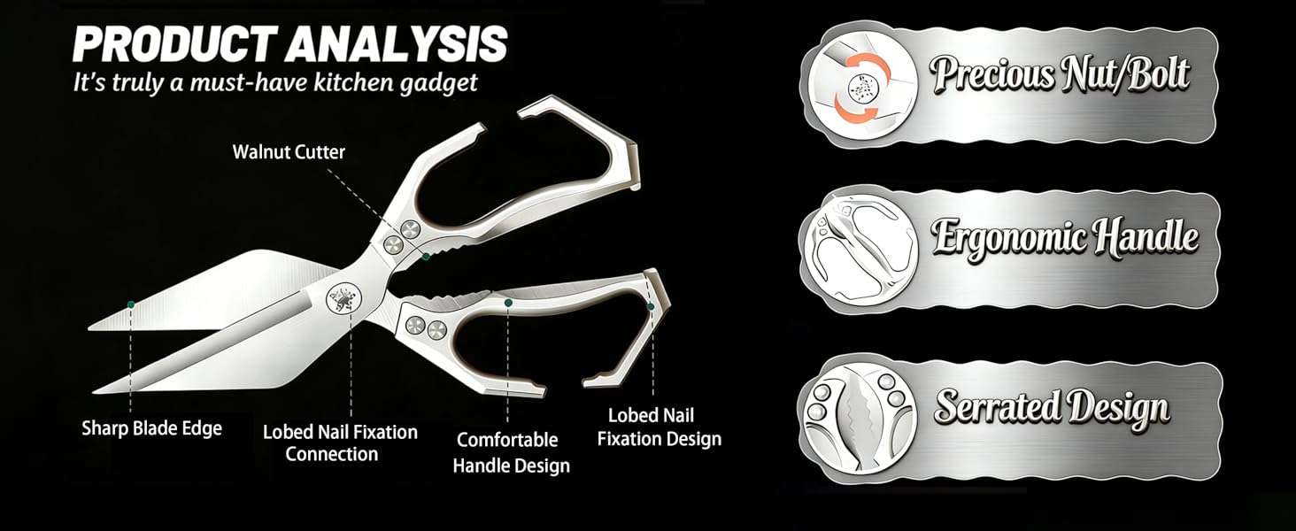 Multifunctional Heavy-Duty Kitchen Shears,Kitchen Shears for Cutting Chicken,Kitchen Scissors for Food, Japanese High-Carbon Steel Culinary Shears,for Chicken,Bone Cutting,Christmas Gifts(Silver)