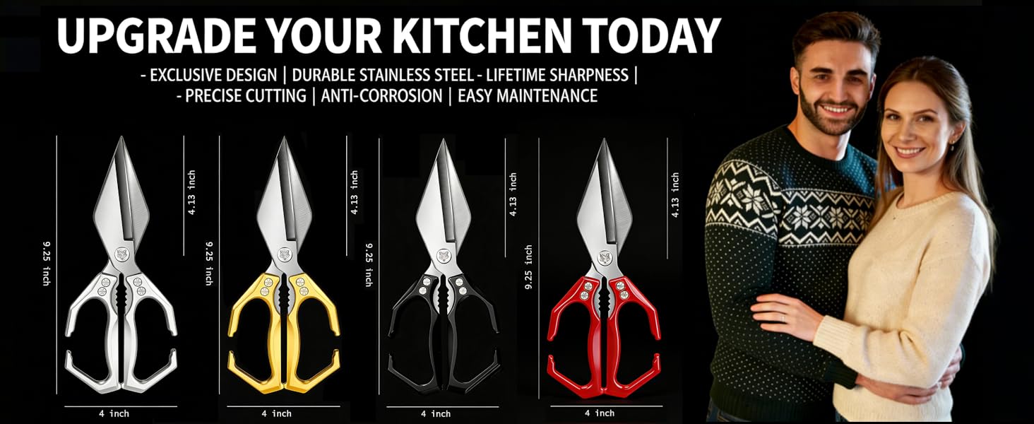 Multifunctional Heavy-Duty Kitchen Shears,Kitchen Shears for Cutting Chicken,Kitchen Scissors for Food, Japanese High-Carbon Steel Culinary Shears,for Chicken,Bone Cutting,Christmas Gifts(Silver)