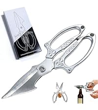 Multifunctional Heavy-Duty Kitchen Shears,Kitchen Shears for Cutting Chicken,Kitchen Scissors for Food, Japanese High-Carbon Steel Culinary Shears,for Chicken,Bone Cutting,Christmas Gifts(Silver)