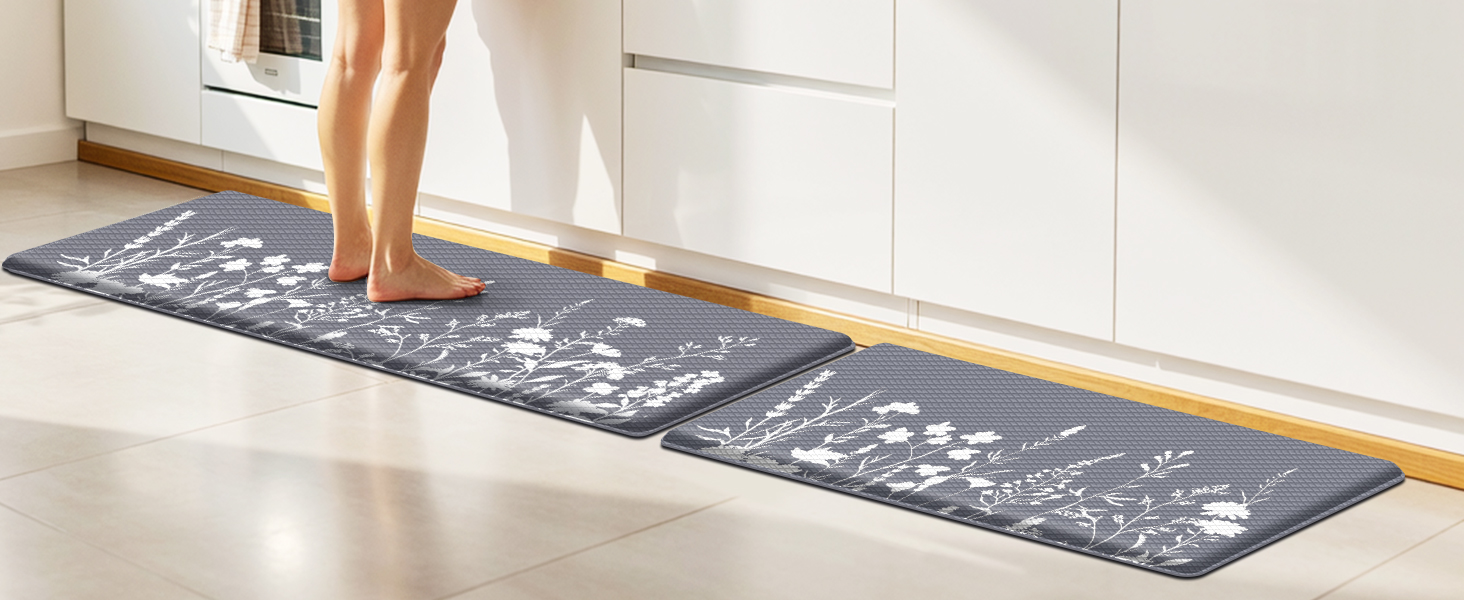 Kitchen Mats for Floor, Kitchen Rugs Sets of 2, Cushioned Anti Fatigue Mats for Kitchen Floor, Non-Slip Kitchen Decor, Water Resistant Kitchen Rug for Home, Kitchen, 17.3