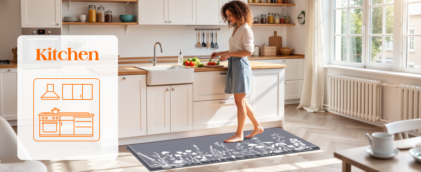 Kitchen Mats for Floor, Kitchen Rugs Sets of 2, Cushioned Anti Fatigue Mats for Kitchen Floor, Non-Slip Kitchen Decor, Water Resistant Kitchen Rug for Home, Kitchen, 17.3
