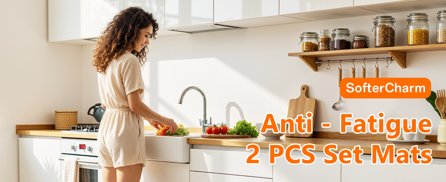 Kitchen Mats for Floor, Kitchen Rugs Sets of 2, Cushioned Anti Fatigue Mats for Kitchen Floor, Non-Slip Kitchen Decor, Water Resistant Kitchen Rug for Home, Kitchen, 17.3