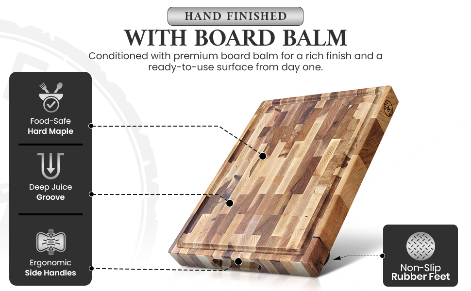 Maple End-Grain Cutting Board – Made in USA – 17” x 13” x 1.75” Thick Butcher Block – Juice Groove, Non-Slip Feet – Food-Safe Mineral Oil Finish – Premium Gift Box