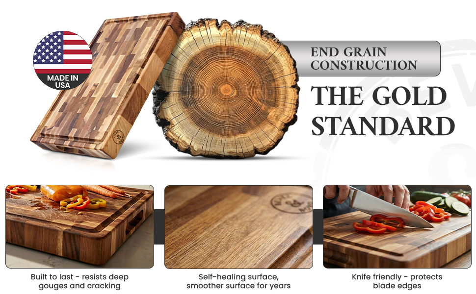 Maple End-Grain Cutting Board – Made in USA – 17” x 13” x 1.75” Thick Butcher Block – Juice Groove, Non-Slip Feet – Food-Safe Mineral Oil Finish – Premium Gift Box