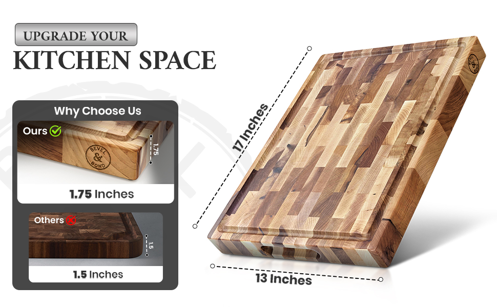 Maple End-Grain Cutting Board – Made in USA – 17” x 13” x 1.75” Thick Butcher Block – Juice Groove, Non-Slip Feet – Food-Safe Mineral Oil Finish – Premium Gift Box