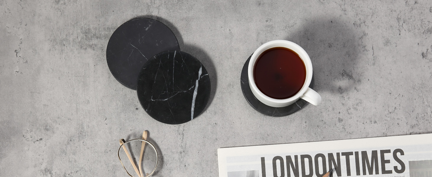 Koville Marble Coaster Set of 4, Round Coasters, 4