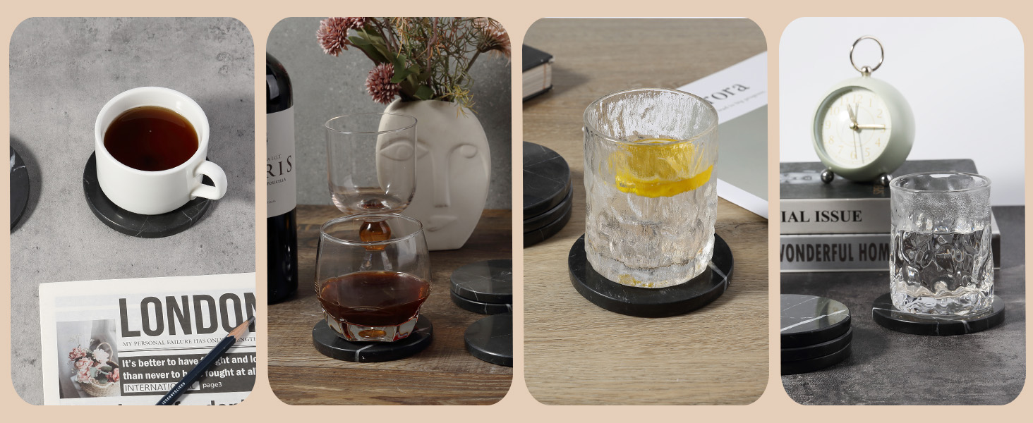 Koville Marble Coaster Set of 4, Round Coasters, 4