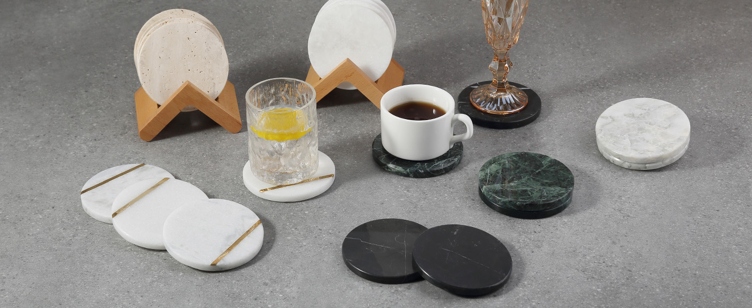 Koville Marble Coaster Set of 4, Round Coasters, 4