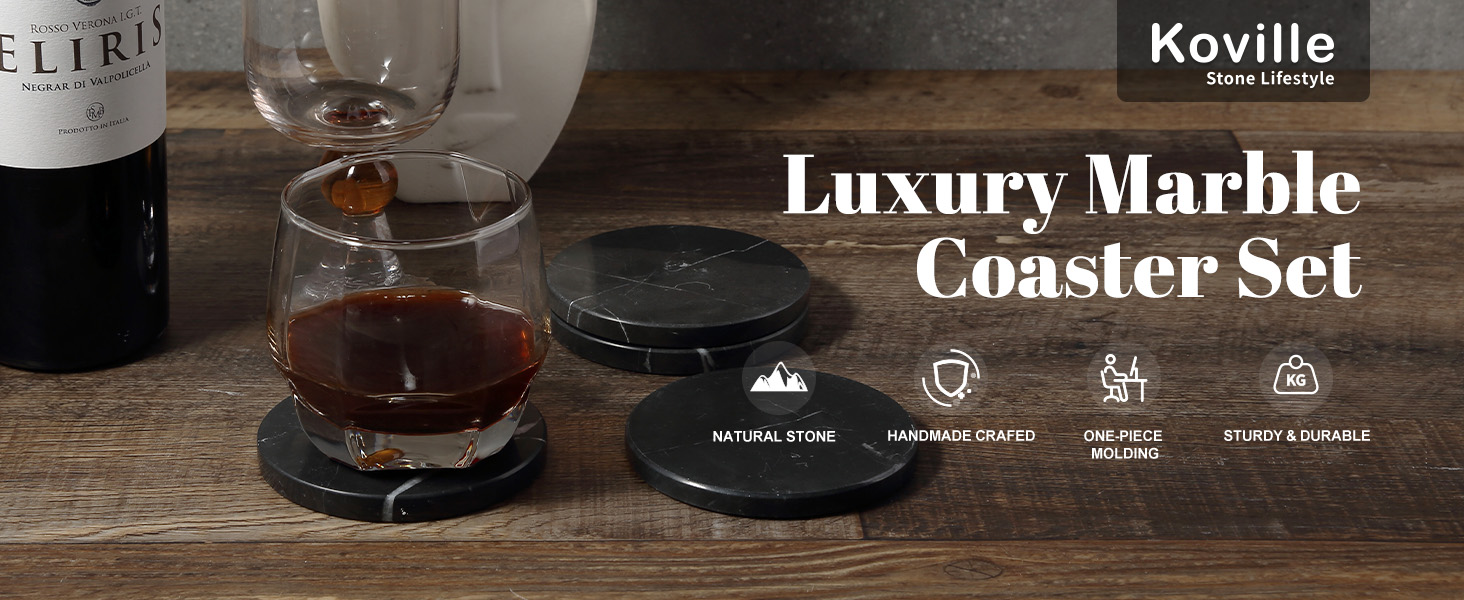 Koville Marble Coaster Set of 4, Round Coasters, 4