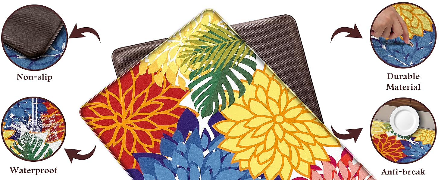 Kitchen Mats for Floor 2PCS Cushioned Anti Fatigue Kitchen Mats Waterproof Non Slip Kitchen Mat Rug Set Comfort Foam Standing Mat for Sink, Laundry, Office,17.3