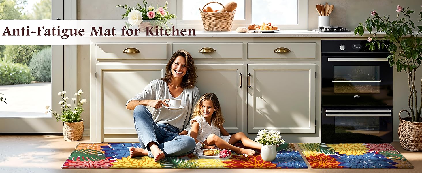 Kitchen Mats for Floor 2PCS Cushioned Anti Fatigue Kitchen Mats Waterproof Non Slip Kitchen Mat Rug Set Comfort Foam Standing Mat for Sink, Laundry, Office,17.3