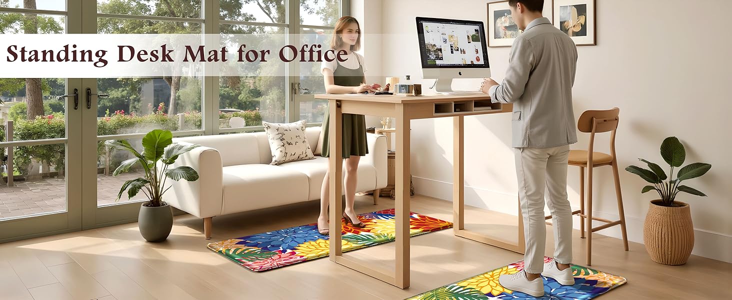 Kitchen Mats for Floor 2PCS Cushioned Anti Fatigue Kitchen Mats Waterproof Non Slip Kitchen Mat Rug Set Comfort Foam Standing Mat for Sink, Laundry, Office,17.3