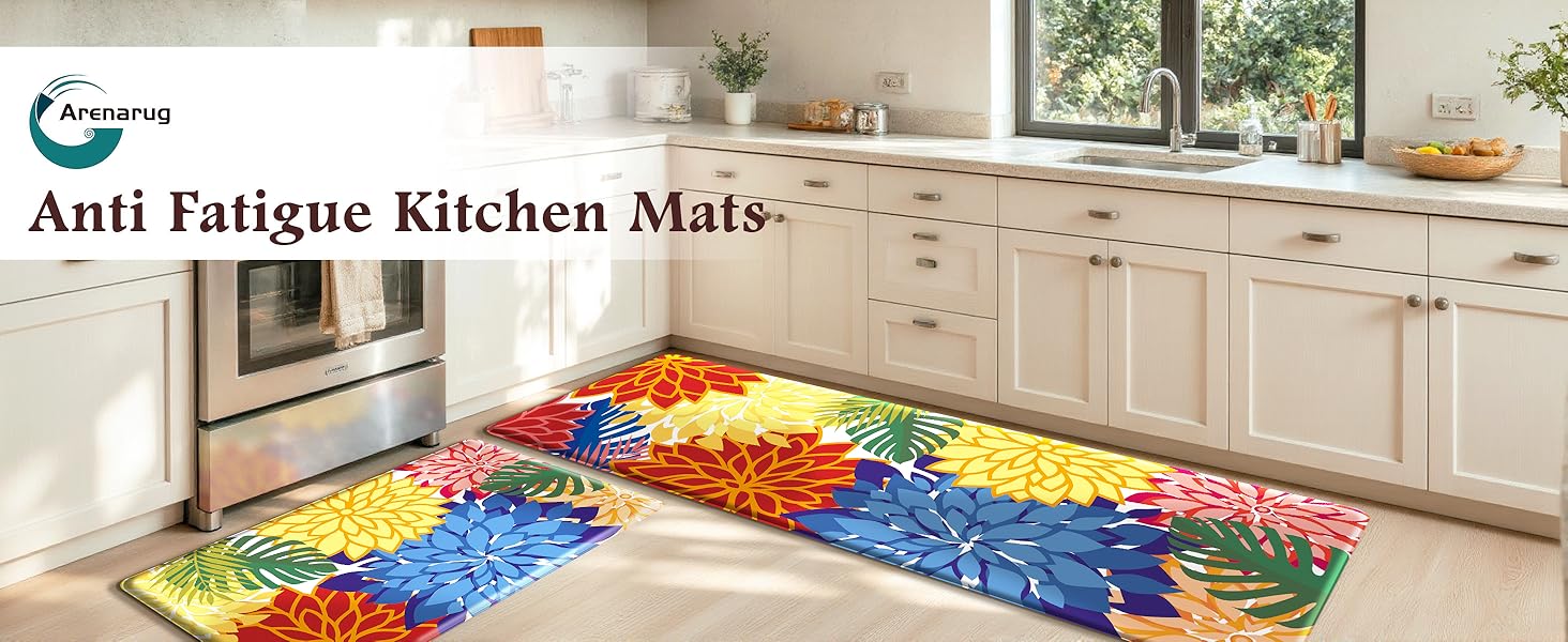 Kitchen Mats for Floor 2PCS Cushioned Anti Fatigue Kitchen Mats Waterproof Non Slip Kitchen Mat Rug Set Comfort Foam Standing Mat for Sink, Laundry, Office,17.3
