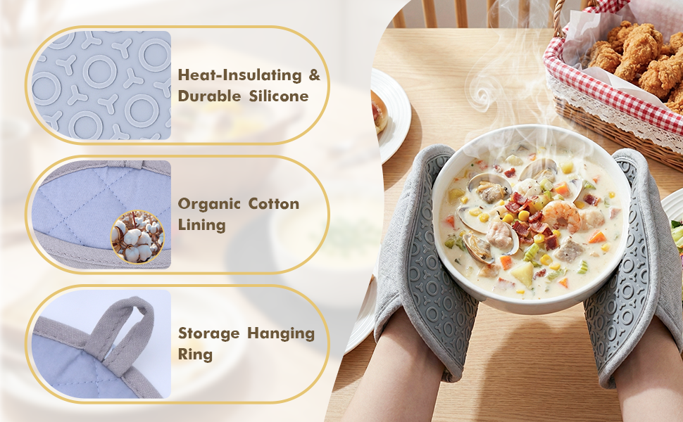 2Pack Silicone Pot Holders and Oven Mitts for Kitchen Heat Protection, Rated Hot Pads with Non-Slip Grip, Flexible, Thick Heat Resistant Mitts, Dishwasher Safe & Easy Storage(Black)