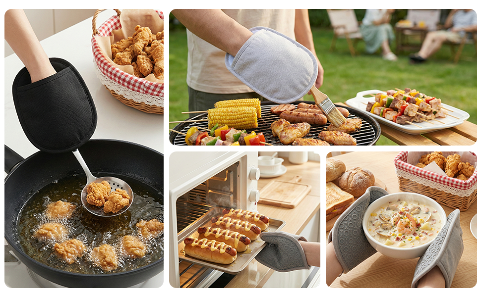 2Pack Silicone Pot Holders and Oven Mitts for Kitchen Heat Protection, Rated Hot Pads with Non-Slip Grip, Flexible, Thick Heat Resistant Mitts, Dishwasher Safe & Easy Storage(Black)