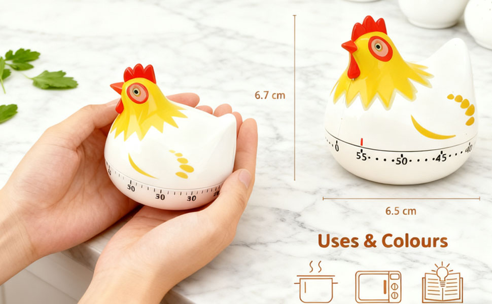 TMYSOOR Cute Chicken-Shaped Kitchen Timer - 60-Minute Manual Wind-Up Countdown Timer for Cooking, Baking, Classroom, Study, Home Use (White)